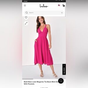 Lulus Bold New Look Magenta Tie-Back Midi Dress With Pockets